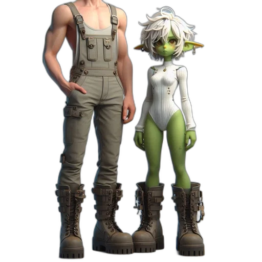staff, concept art, 3d render, fantasy art, green, two, distinct, characters transparent PNG cut-out