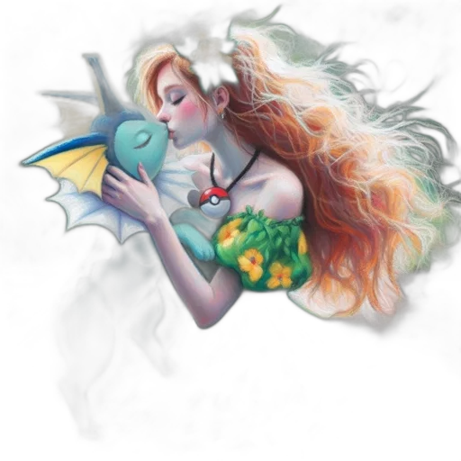 fantasy art, concept art, watercolor, pixel art, underwater, young, woman, red transparent PNG cut-out