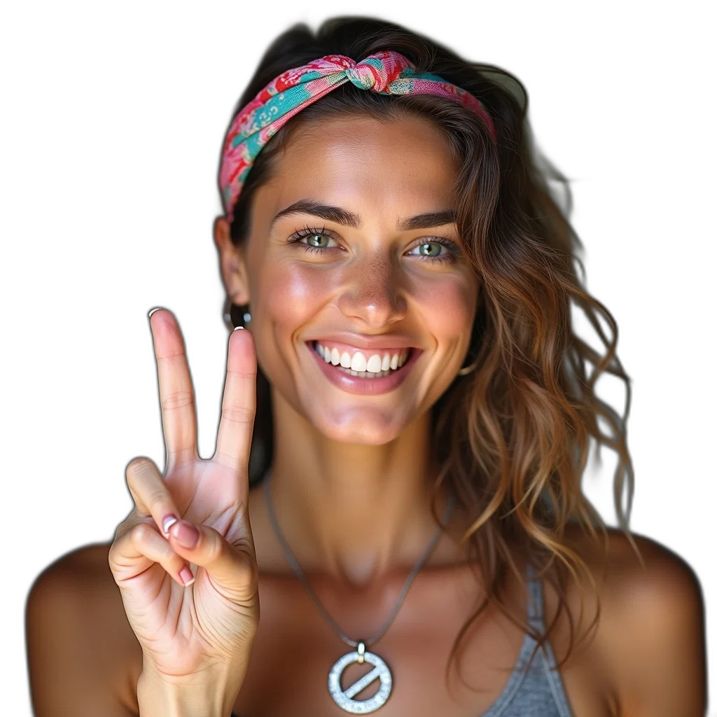 jewelry, face, staff, woman, colorful, headband, peace, sign transparent PNG cut-out