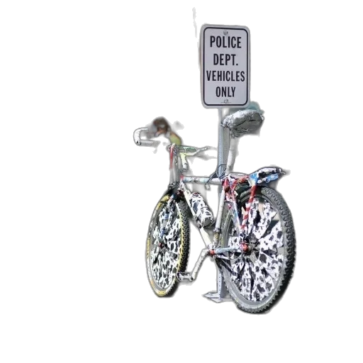 bicycle, cow, print, design, parked, next, police, dept transparent PNG cut-out