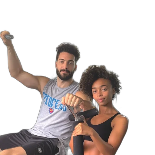 man, woman, exercise, gym, machines, each, concentrating, their transparent PNG cut-out