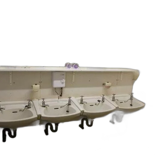 furniture, staff, crown, 3d render, public, restroom, four, sinks transparent PNG cut-out