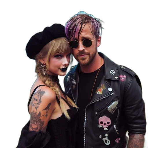 jacket, cyberpunk, two, individuals, tattooed, darkly, made, woman transparent PNG cut-out