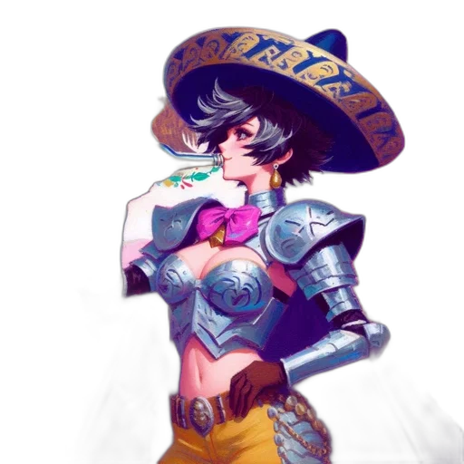 hat, weapon, jacket, robot, fantasy art, concept art, pixel art, watercolor transparent PNG cut-out