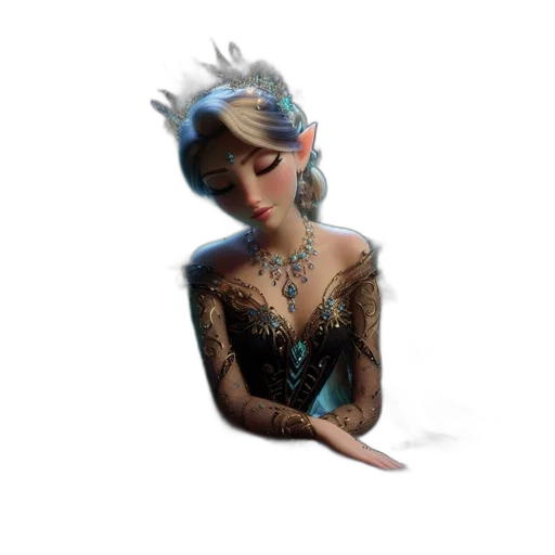 dress, crown, jewelry, face, fantasy art, 3d render, concept art, pixel art transparent PNG cut-out