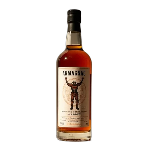 bottle, armagnac, liqueur, label, featuring, stylized, illustration, person transparent PNG cut-out