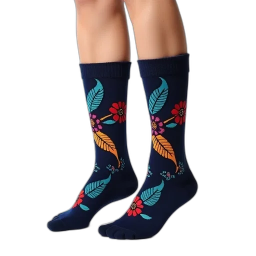 shoes, pair, navy, blue, socks, colorful, pattern, leaves transparent PNG cut-out