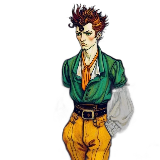 jacket, staff, concept art, anime, comic book art, cartoon, green, earth tones transparent PNG cut-out