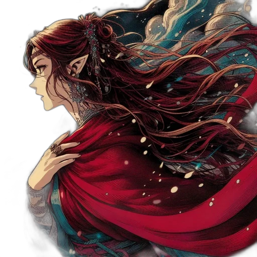 dress, hair, fantasy art, comic book art, concept art, watercolor, fire, underwater transparent PNG cut-out