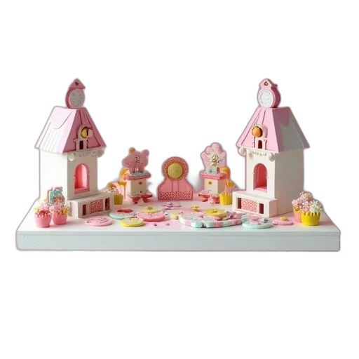 3d render, city street, wooden, candy transparent PNG cut-out