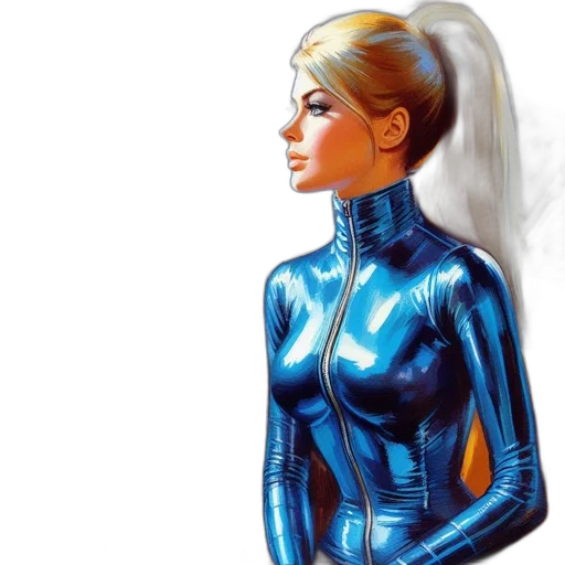 jacket, dress, comic book art, concept art, photorealistic, fantasy art, blue, woman transparent PNG cut-out