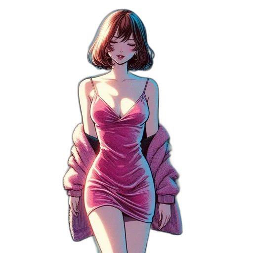 dress, jacket, robot, jewelry, concept art, anime, comic book art, watercolor transparent PNG cut-out