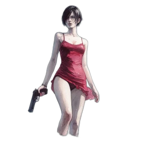 dress, weapon, concept art, pixel art, 3d render, photorealistic, red, woman transparent PNG cut-out