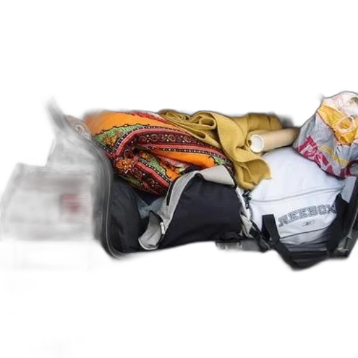 jacket, umbrella, shoes, hat, car, trunk, filled, various transparent PNG cut-out