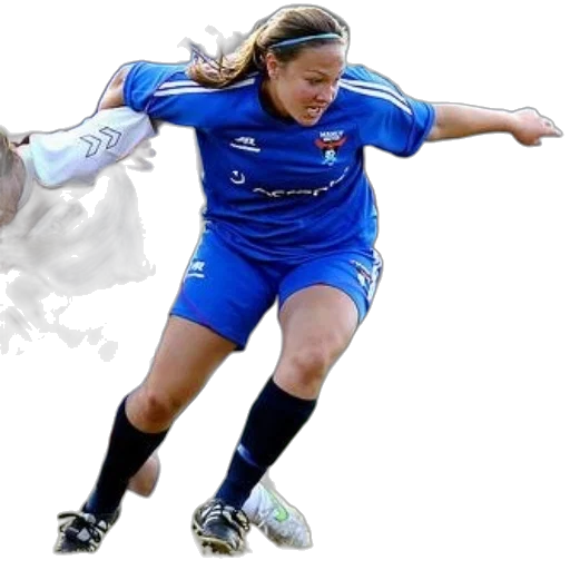 female, soccer, player, blue, uniform, action, field transparent PNG cut-out