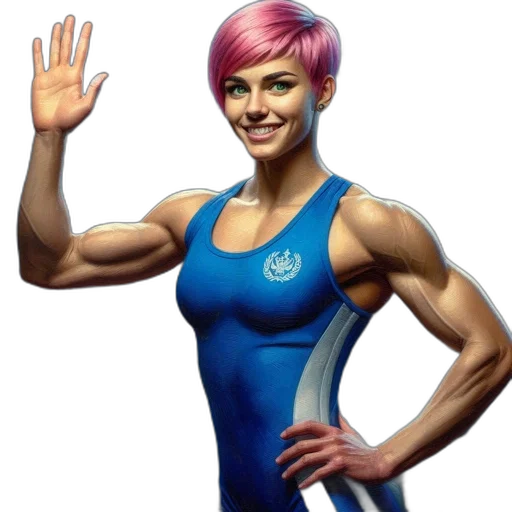 photorealistic, pixel art, concept art, comic book art, woman, pink, hair, blue transparent PNG cut-out