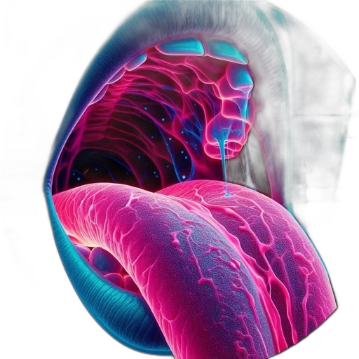 cross-sectional, anatomical, image, mouth, tongue, neon, blue, pink transparent PNG cut-out