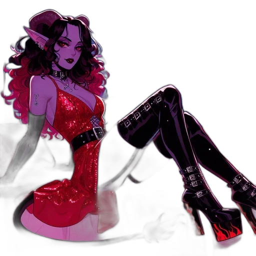 concept art, comic book art, cyberpunk, pixel art, neon lights, red, dark, woman transparent PNG cut-out
