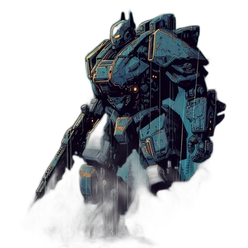 robot, weapon, concept art, fantasy art, watercolor, cyberpunk, outer space, blue transparent PNG cut-out