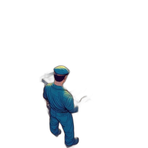 staff, hat, robot, jacket, pixel art, vaporwave, concept art, 3d render transparent PNG cut-out