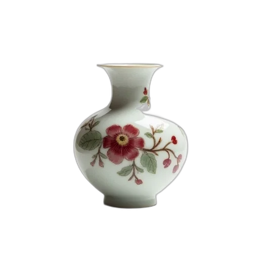 bottle, 3d render, photorealistic, small, delicate, porcelain, vase, floral transparent PNG cut-out