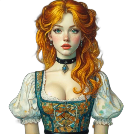 dress, jewelry, face, fantasy art, oil painting, photorealistic, concept art, golden transparent PNG cut-out