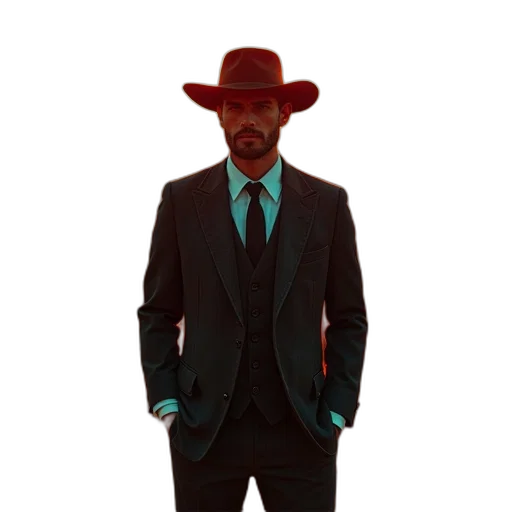 hat, jacket, staff, robot, concept art, comic book art, photorealistic, pixel art transparent PNG cut-out