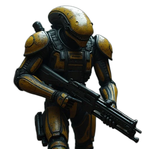 robot, weapon, staff, concept art, 3d render, pixel art, cyberpunk, golden transparent PNG cut-out