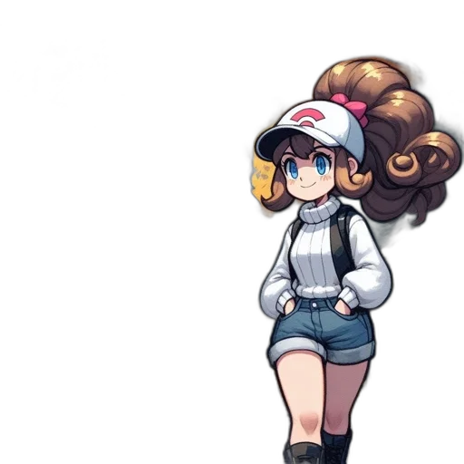 hat, hair, staff, jacket, pixel art, concept art, anime, 3d render transparent PNG cut-out