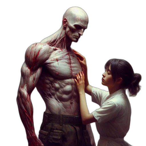 creature, comic book art, concept art, cyberpunk, fantasy art, red, sterile, environment transparent PNG cut-out