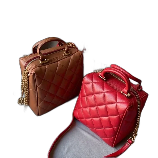 3d render, photorealistic, red, two, handbags, placed, surface, book transparent PNG cut-out