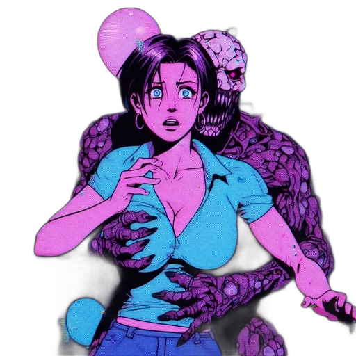 creature, vaporwave, comic book art, cyberpunk, concept art, neon lights, underwater, outer space transparent PNG cut-out