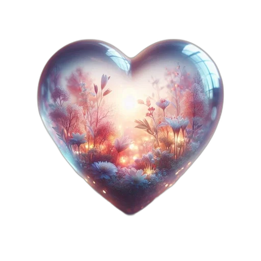 fantasy art, concept art, photorealistic, 3d render, underwater, blue, heart-shaped, glass transparent PNG cut-out