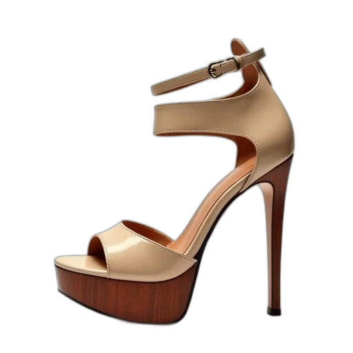 shoes, 3d render, earth tones, pair, high-heeled, sandals, wooden, platform transparent PNG cut-out