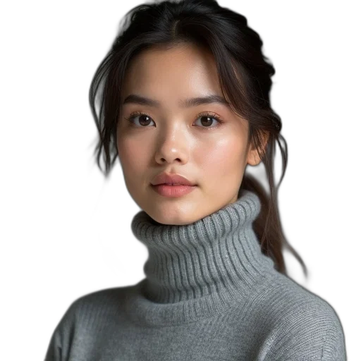 face, jacket, hair, jewelry, photorealistic, 3d render, oil painting, dark transparent PNG cut-out