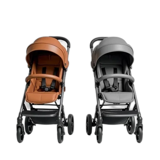 pair, matching, strollers, brown, grey, color, scheme, displayed transparent PNG cut-out