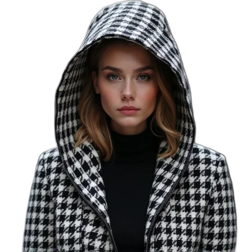 jacket, face, hat, photorealistic, cyberpunk, monochrome, woman, wearing transparent PNG cut-out