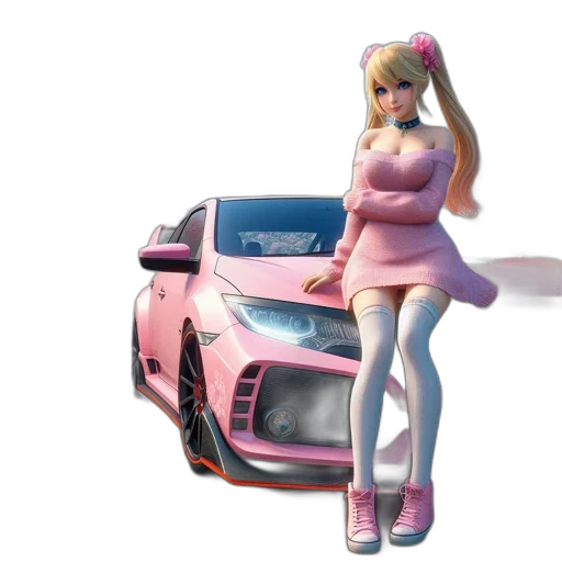 car, 3d render, concept art, vaporwave, anime, pastel, anime-style, female transparent PNG cut-out