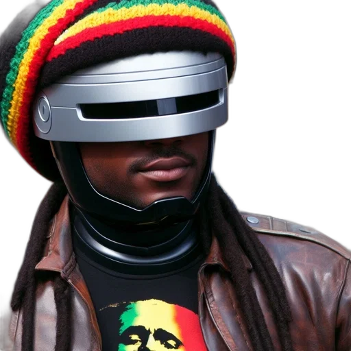 robot, hat, mask, jacket, man, wears, full-face, covering transparent PNG cut-out