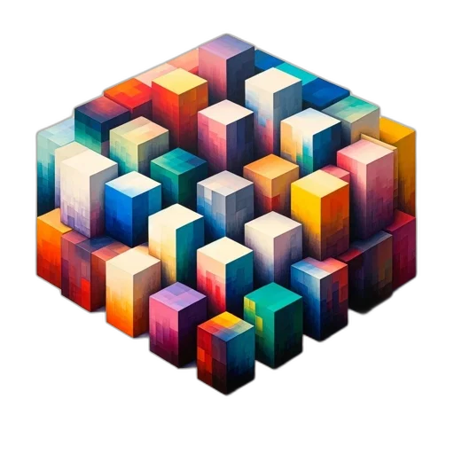 3d render, pixel art, colorful, neon, pastel, blue, artwork, displaying transparent PNG cut-out