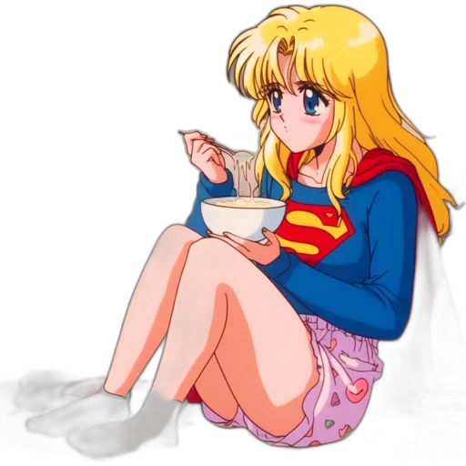 food, anime, pixel art, cartoon, comic book art, animated, woman, resembling transparent PNG cut-out