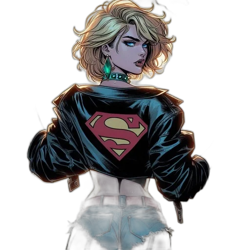 jacket, comic book art, concept art, cartoon, cyberpunk, woman, black, featuring transparent PNG cut-out