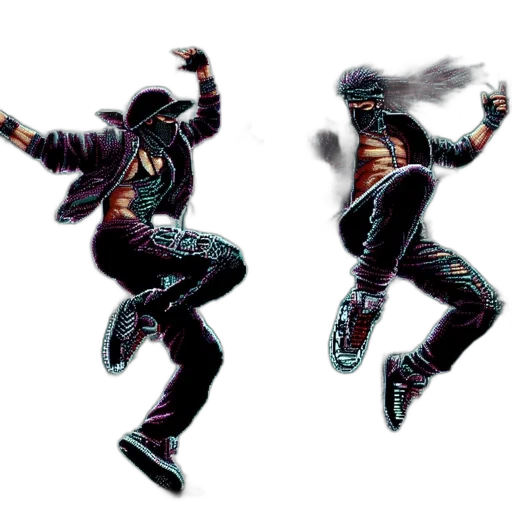 jacket, shoes, mask, robot, concept art, cyberpunk, 3d render, pixel art transparent PNG cut-out