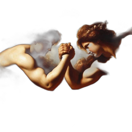 photorealistic, concept art, oil painting, fantasy art, fire, two, semi-nude, women transparent PNG cut-out
