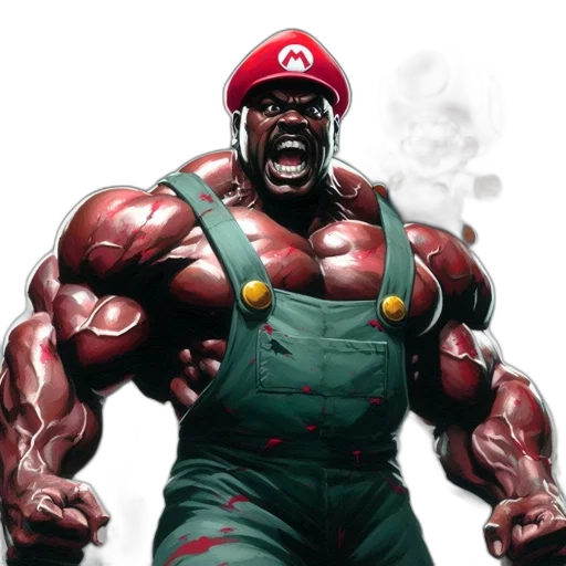 comic book art, concept art, red, two, versions, mario, one, muscular transparent PNG cut-out