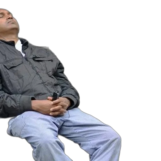 jacket, furniture, 3d render, photorealistic, man, black, blue, pants transparent PNG cut-out