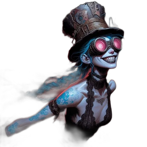 mask, hat, staff, robot, concept art, fantasy art, cyberpunk, comic book art transparent PNG cut-out
