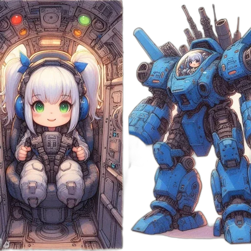 robot, weapon, concept art, anime, pixel art, fantasy art, blue, monochrome transparent PNG cut-out