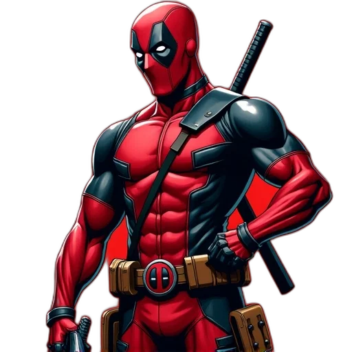 comic book art, concept art, 3d render, pixel art, red, stylized, illustration, deadpool transparent PNG cut-out