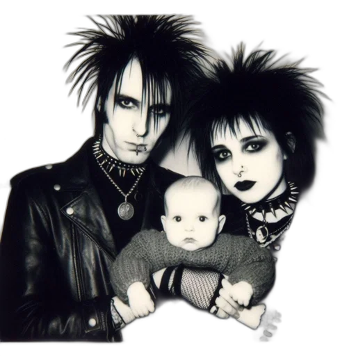 photorealistic, cartoon, concept art, gothic-styled, family, three, pose, their transparent PNG cut-out